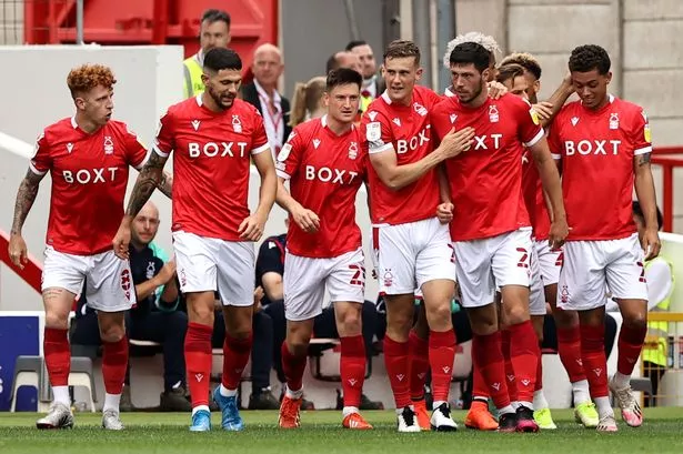 0 Scott McKenna second right celebrates scoring for Nottingham Forest against Bournemouth