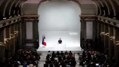 French President Emmanuel Macron speaks about the priorities of his Renaissance party and its allies before early legislative elections in Paris, France, on June 12, 2024 [Stephane Mahe/(Reuters]