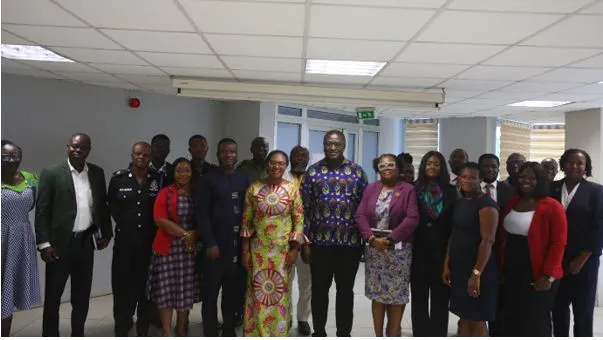 A group photo with the CEO of GSA Mr. Kwesi Baffour Sarpong (Middle), Director of Operation Mrs. Sylvia Asana Dauda Owu (CEO’s right), Head, Corporate Affairs Ms. Bernice Natue (CEO’s left) and some participants