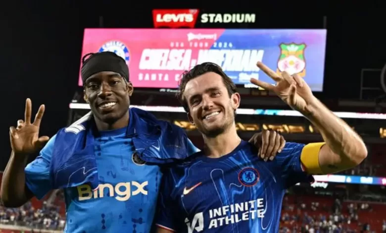 Chelsea's Noni Madueke and Ben Chilwell after a 2-2 draw with League One Wrexham in Chelsea's first US pre-season tour match.