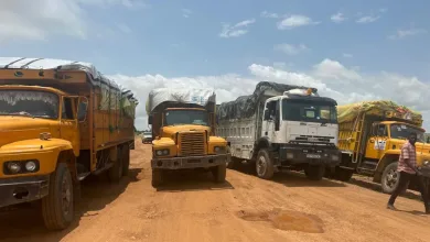 Aid trucks with relief supplies for Sudan's Darfur region