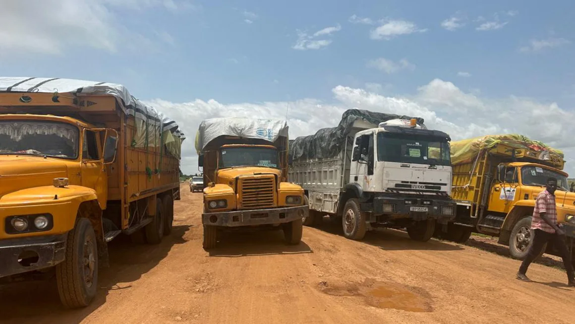 Aid trucks with relief supplies for Sudan's Darfur region