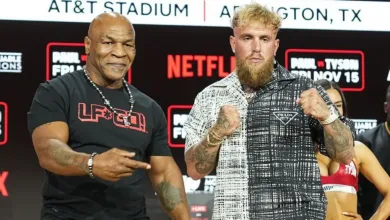 Mike Tyson (left) and Jake Paul (right)