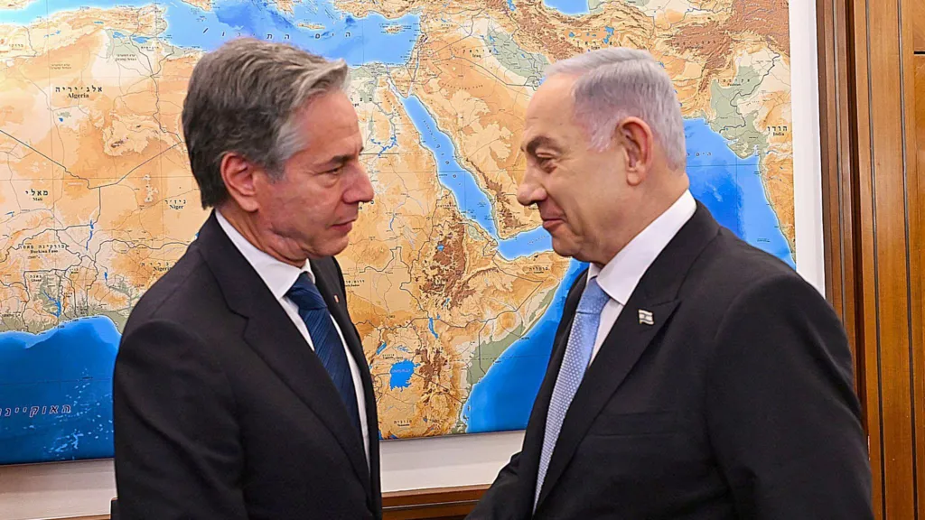 US Secretary of State, Anthony Blinken (left) and Israeli PM Benjamin Netanyahu (right)