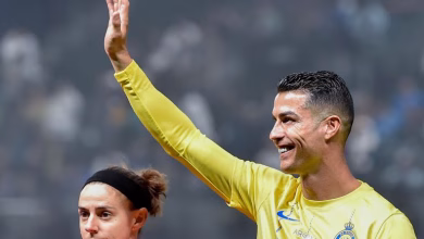 Al Nassr's Cristiano Ronaldo greets his fans during the Riyadh Season Cup 2024 final match