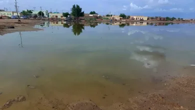 Floodwaters spread across a valley of Abu Hamdan