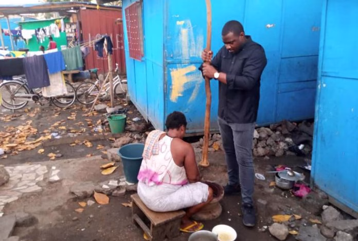 John Dumelo Pounding Fufu