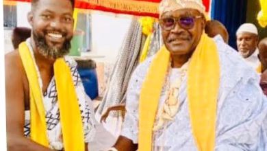 Sparqlyn with the Paramount Chief of Asene Nii Nikoi Olai Amashie III