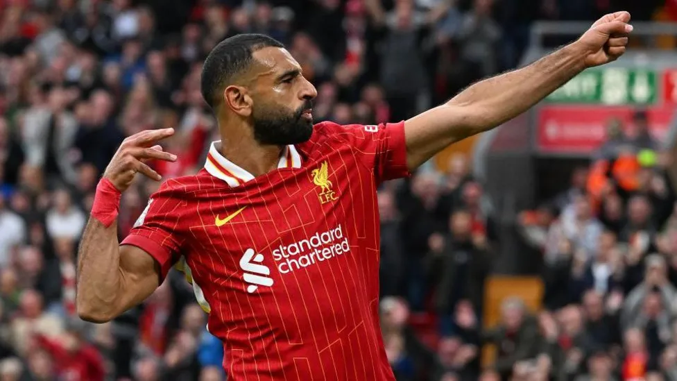 Mohamed Salah celebrates a goal