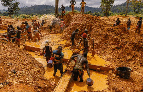 Illegal miners at a mining site