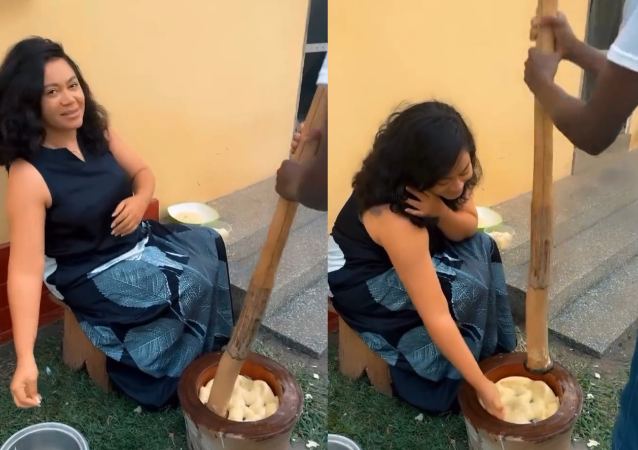 Nadia Buari showing her cooking skills