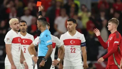 Turkey's Baris Yilmaz was sent off in the 62nd minute