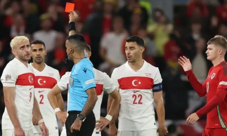 Turkey's Baris Yilmaz was sent off in the 62nd minute