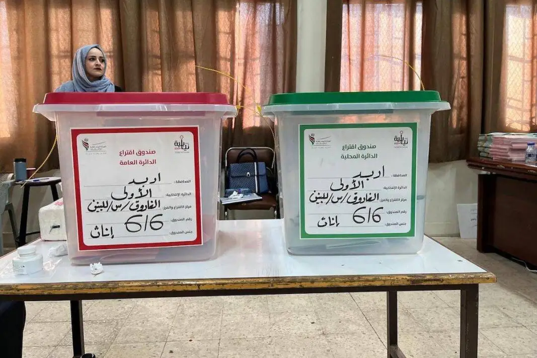 Ballot boxes at a polling station