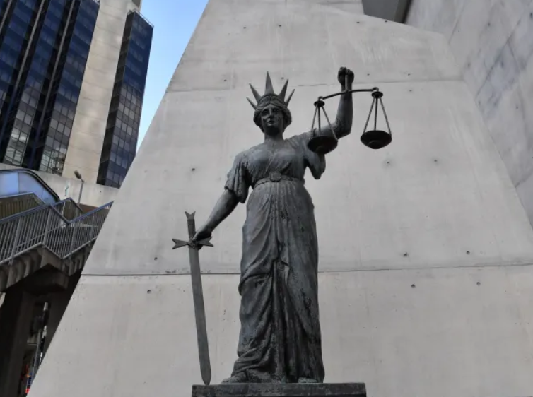 Ancient Greek Goddess of justice,THEMIS, seen outside the Queen Elizabeth II courts of law precinct in Brisbane Australia