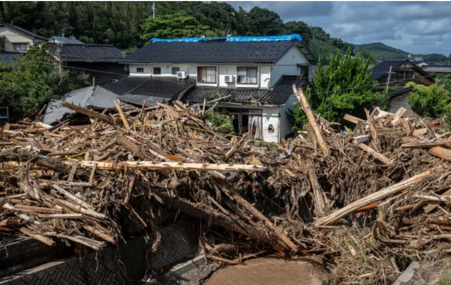 Debris was swept away in the Tsukada river in Wajima city