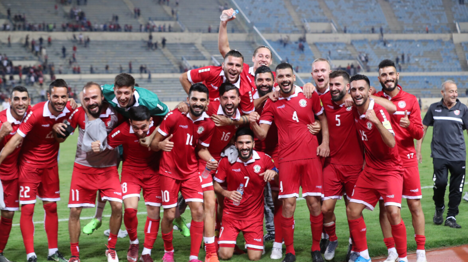 Jubilant Lebanese men's football team players