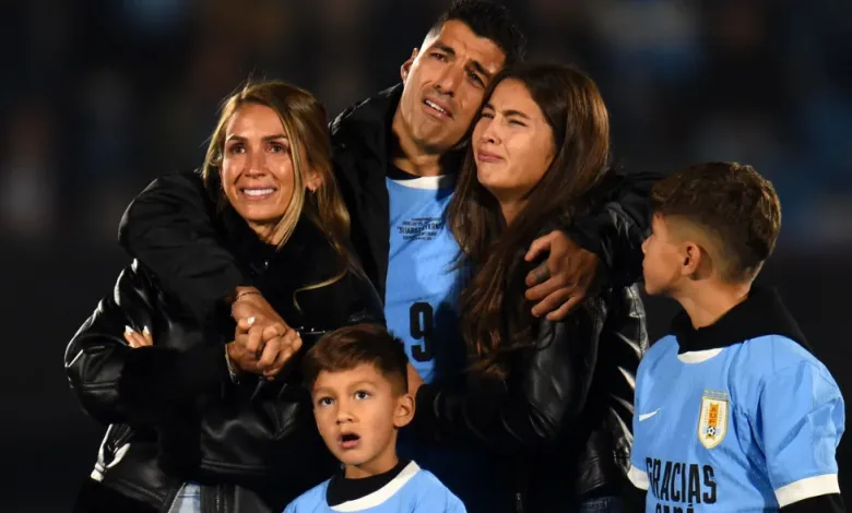 Luis Suarez's family gathered on the pitch before the game to watch tributes on the big screen