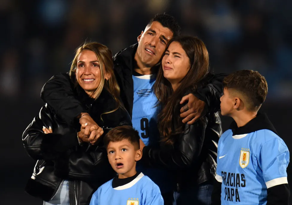 Luis Suarez's family gathered on the pitch before the game to watch tributes on the big screen