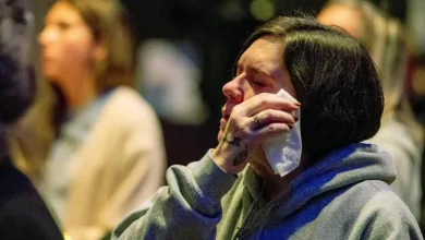 People gathered at a nearby church on Monday to pray for victims and survivors