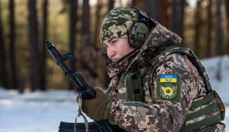 A Ukrainian soldier during training in February 2025
