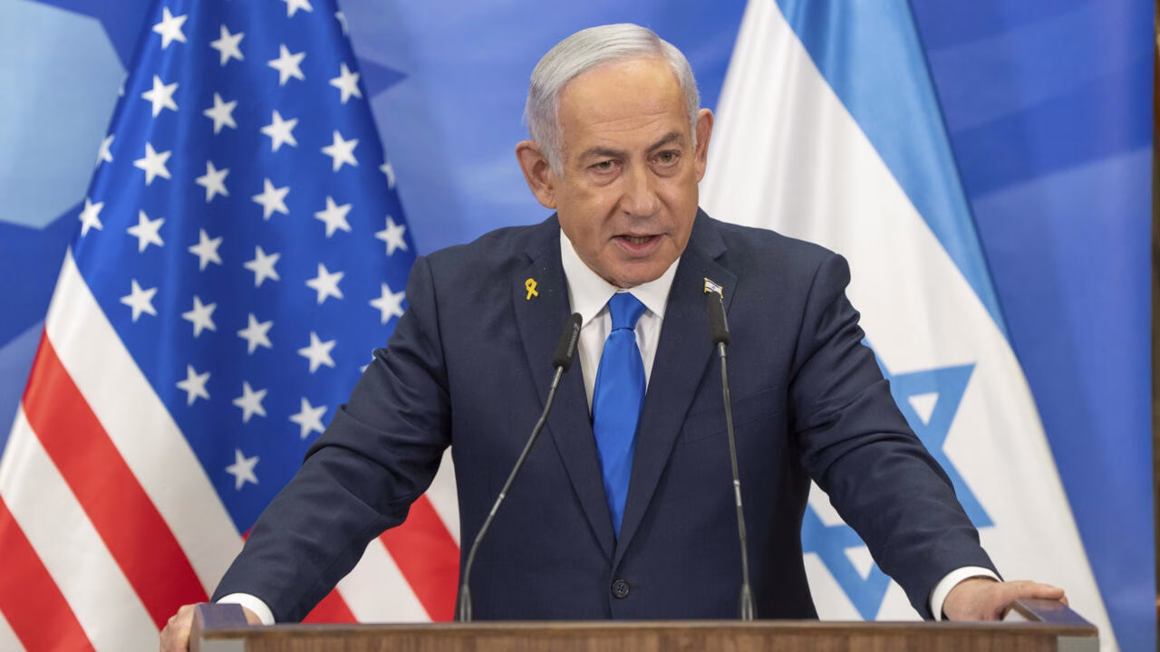 Israel's Prime Minister Benjamin Netanyahu attends a joint press conference with US President Donald Trump