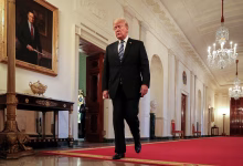 President Donald Trump in the East Room of the White House