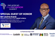 A promotional graphic announces a special guest of honor for the Pan African AI and Innovation Summit alongside multiple partner logos.